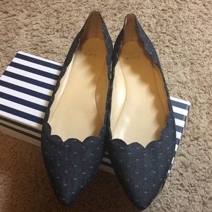 Scalloped denim flats